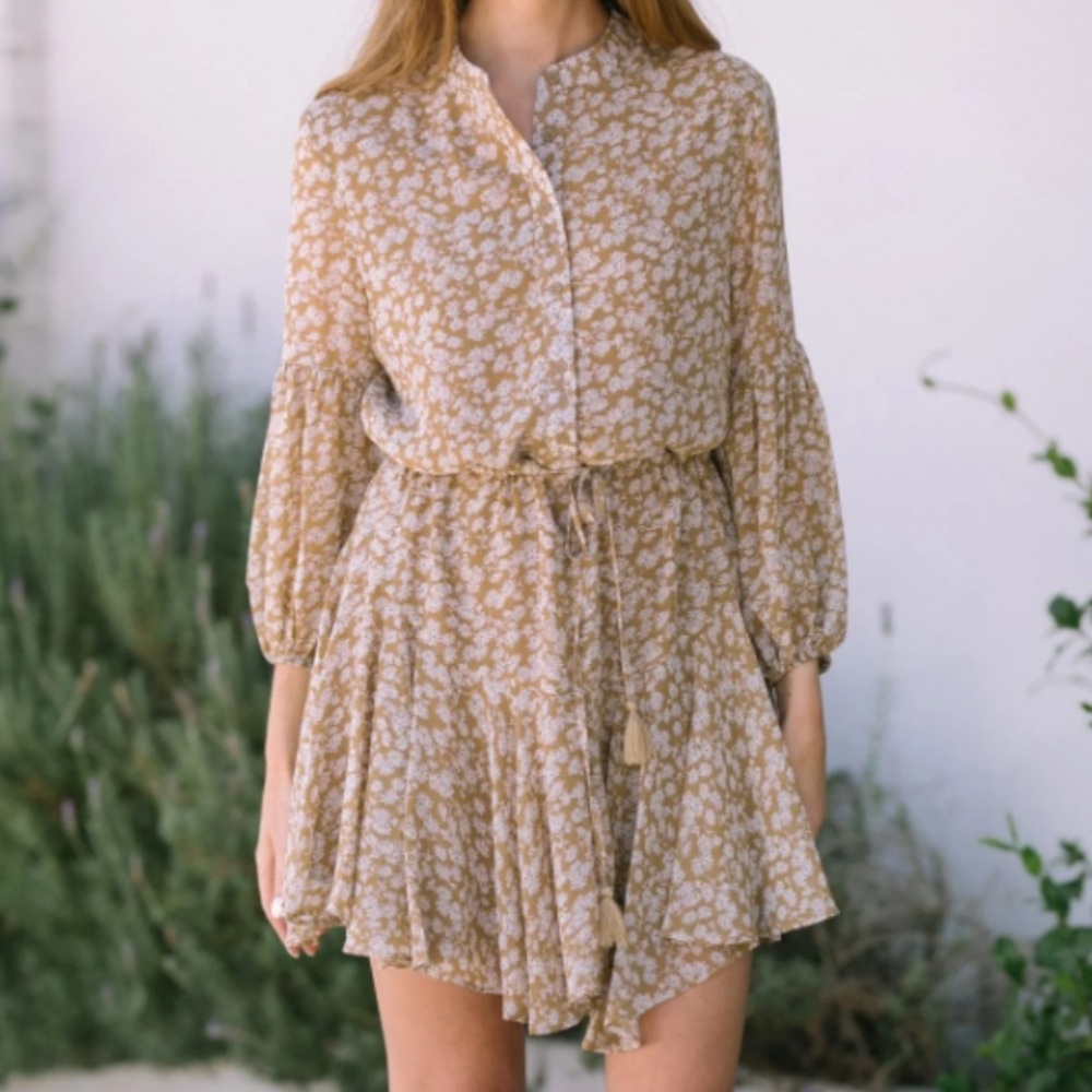 EUC Fall vibes Morning Lavender Draw-string Button-Down Floral Dress Size M